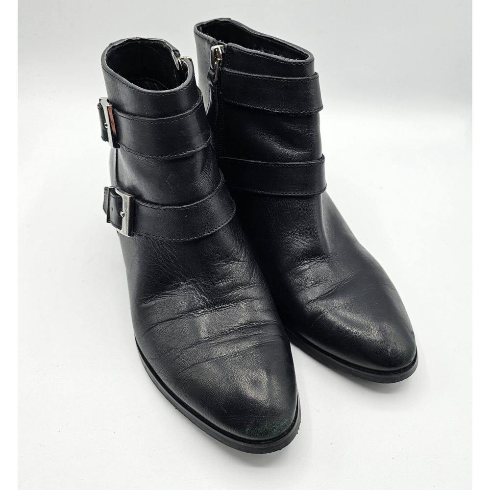 Franco Sarto Boots Womens‎ 5.5 Black Leather Quartet Ankle Booties Buckles Biker
